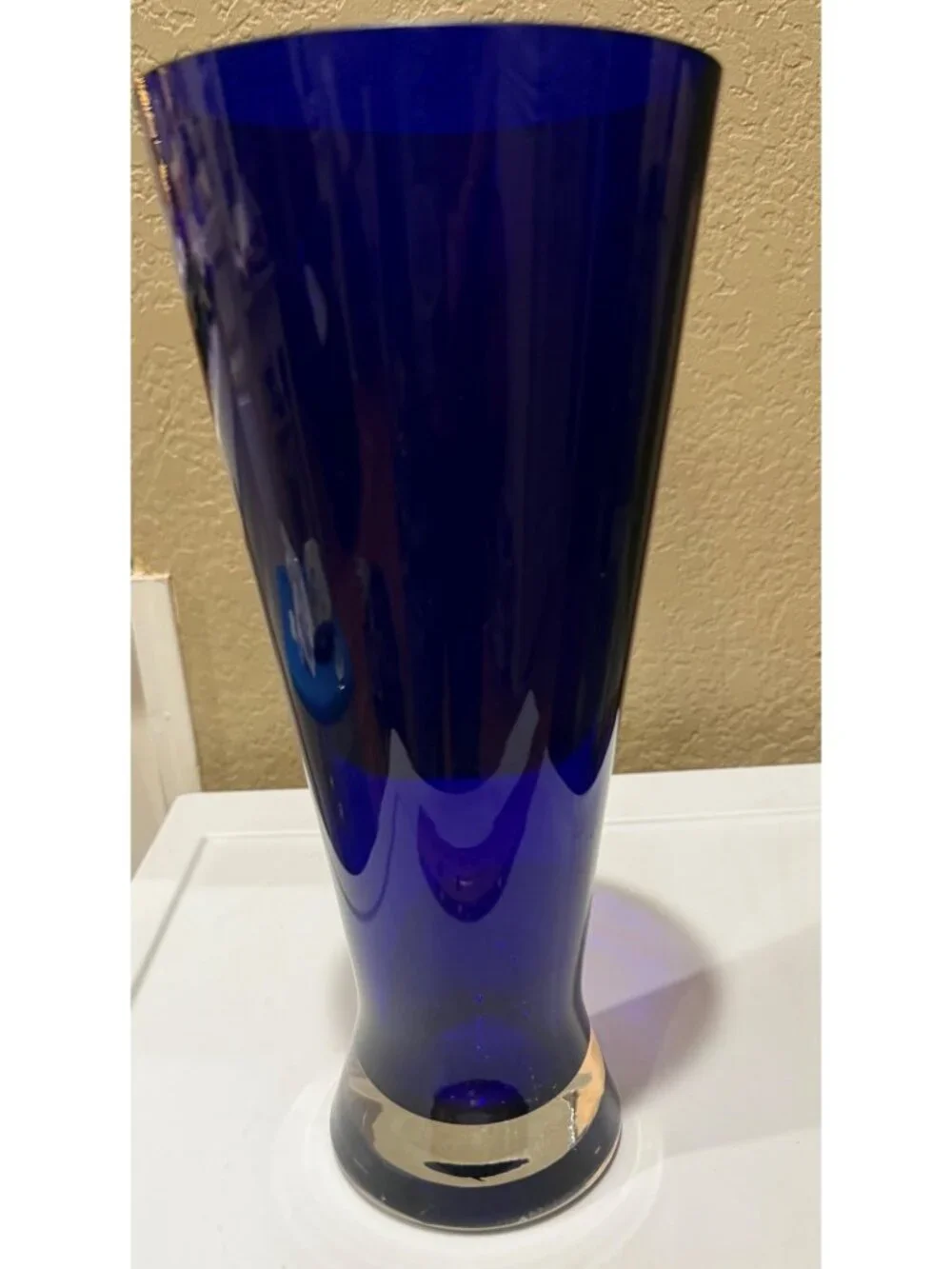 Handcrafted Mouthblown Cobalt Blue Glass Vase From Poland 11.5 Inches Tall